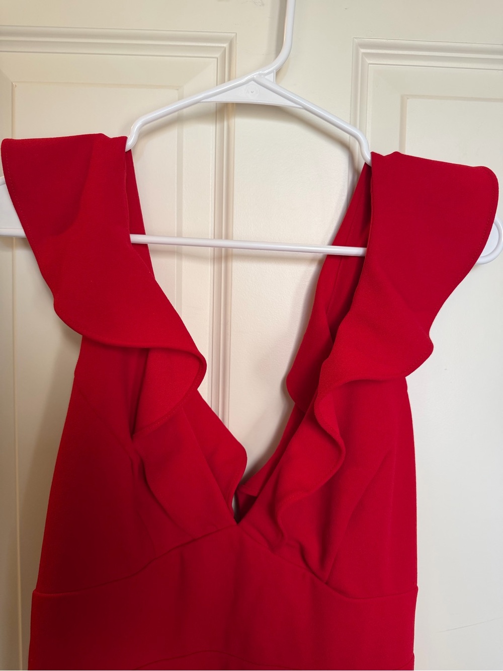 Lulu's Red Ruffle-Shoulder V-Neck Maxi Dress - Picture 3 of 6